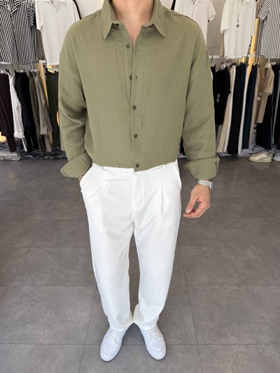 Premium Oversize Müslin Gömlek Haki