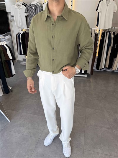 Premium Oversize Müslin Gömlek Haki