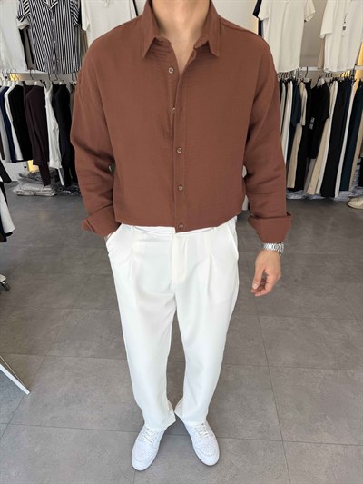 Premium Oversize Müslin Gömlek Kahve