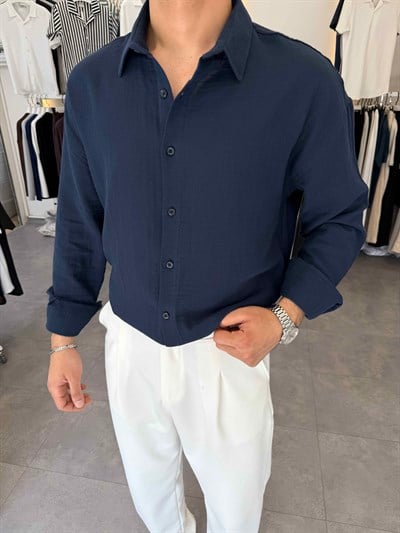 Premium Oversize Müslin Gömlek Lacivert