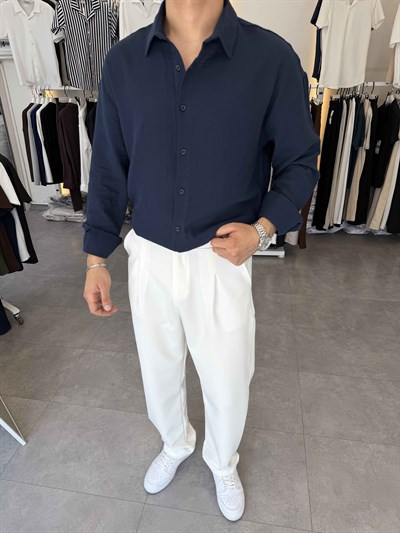 Premium Oversize Müslin Gömlek Lacivert