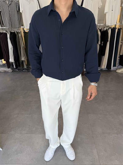 Premium Oversize Müslin Gömlek Lacivert