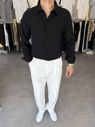 Premium Oversize Müslin Gömlek Siyah