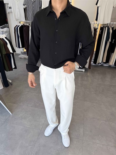 Premium Oversize Müslin Gömlek Siyah