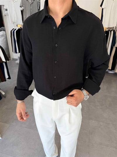 Premium Oversize Müslin Gömlek Siyah