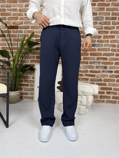 Premium Pamuklu Baggy Kalıp Keten Pantolon Lacivert