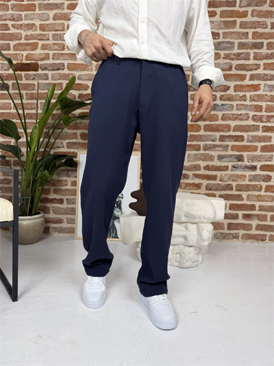 Premium Pamuklu Baggy Kalıp Keten Pantolon Lacivert