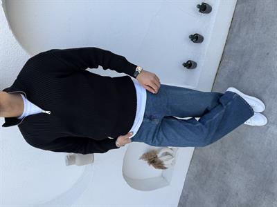 Premium Yarım Fermuar Selanik Örgü Casual Triko Kazak Siyah