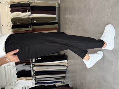 Raporlu Örme Likralı Boyfriend Pantolon Siyah