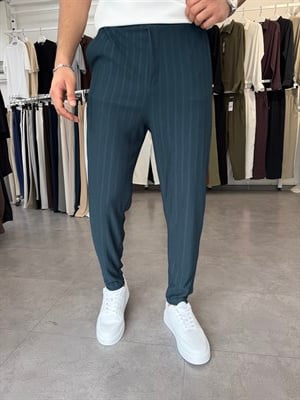 Raporlu Örme Likralı Boyfriend Pantolon Petrol