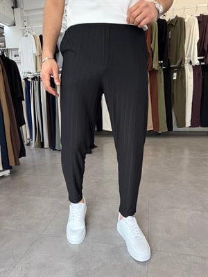 Raporlu Örme Likralı Boyfriend Pantolon Siyah