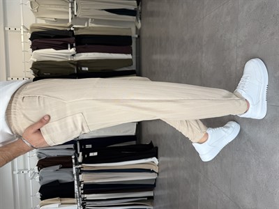 Raporlu Örme Likralı Boyfriend Pantolon Bej