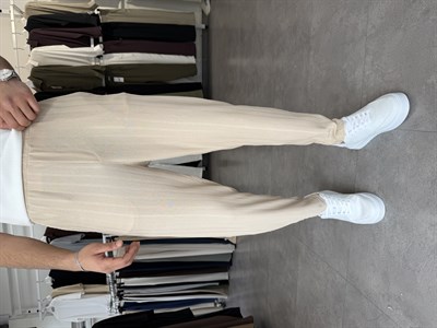 Raporlu Örme Likralı Boyfriend Pantolon Bej