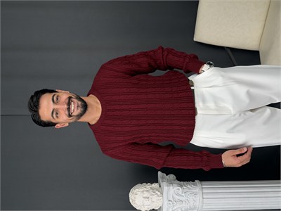 Saç Örgü Regular Triko Kazak Bordo