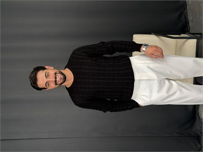 Saç Örgü Regular Triko Kazak Siyah