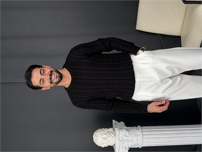 Saç Örgü Regular Triko Kazak Siyah