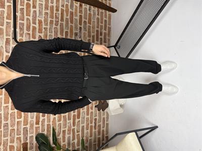 Saç Örgü Yarım Fermuar Triko Kazak Siyah