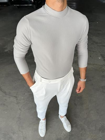 Şardonlu Ottoman Kumaş Yarım Balıkçı Boğaz Sweatshirt Gri