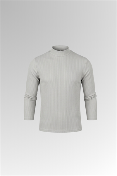 Şardonlu Ottoman Kumaş Yarım Balıkçı Boğaz Sweatshirt Gri
