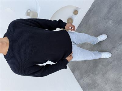 Selanik Pamuk Örme Bisiklet Yaka Triko Kazak Lacivert