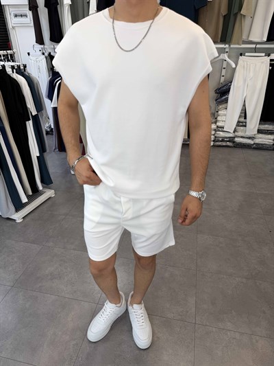 Sıfırkol Şortlu Oversize Takım Beyaz