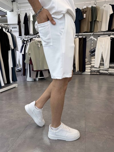 Sıfırkol Şortlu Oversize Takım Beyaz