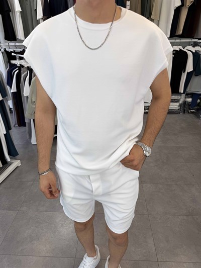 Sıfırkol Şortlu Oversize Takım Beyaz