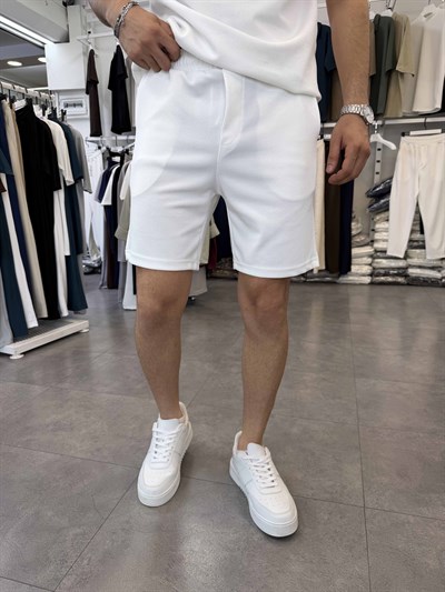 Sıfırkol Şortlu Oversize Takım Beyaz