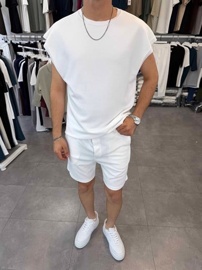Sıfırkol Şortlu Oversize Takım Beyaz