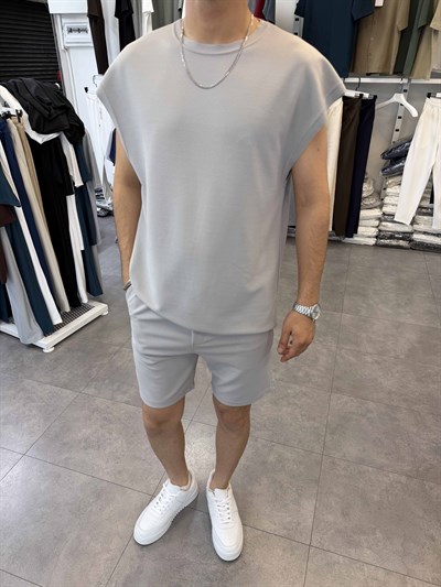 Sıfırkol Şortlu Oversize Takım Gri