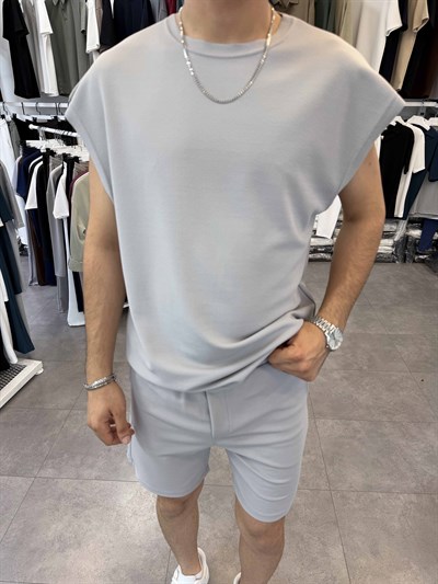 Sıfırkol Şortlu Oversize Takım Gri