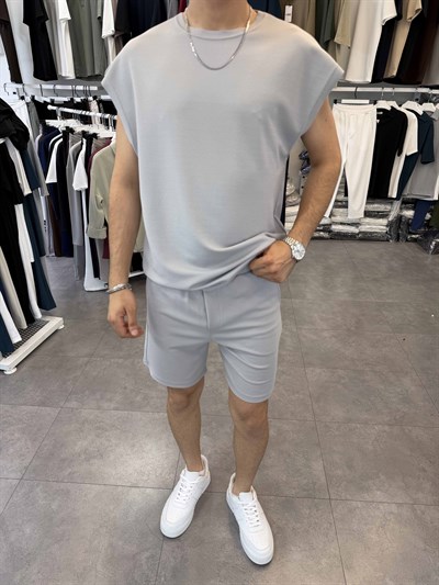 Sıfırkol Şortlu Oversize Takım Gri