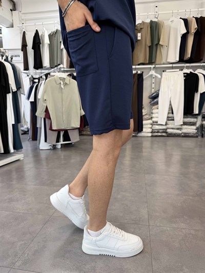 Sıfırkol Şortlu Oversize Takım Lacivert