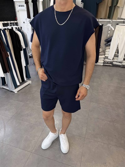 Sıfırkol Şortlu Oversize Takım Lacivert