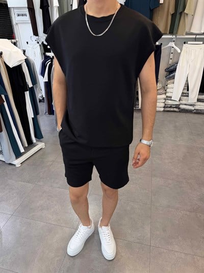 Sıfırkol Şortlu Oversize Takım Siyah