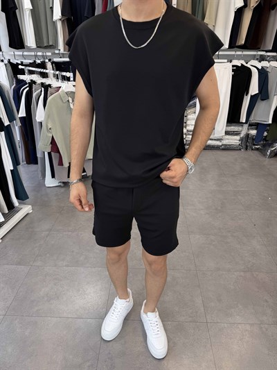 Sıfırkol Şortlu Oversize Takım Siyah