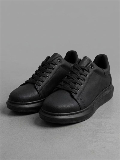 Siyah Doku Deri Kalın Taban Erkek Sneaker