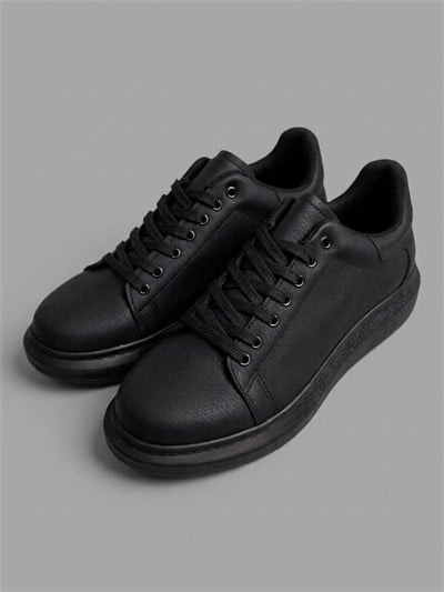 Siyah Doku Deri Kalın Taban Erkek Sneaker