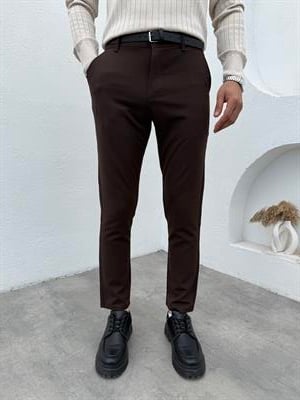 Slimfit Likralı Kumaş Pantolon Kahve