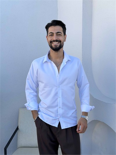 Slimfit Saten Gömlek Beyaz