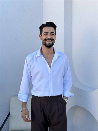 Slimfit Saten Gömlek Beyaz