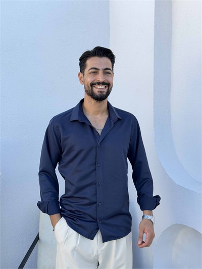 Slimfit Saten Gömlek Lacivert