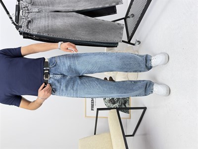 Süper Baggy Kot Pantolon Buz Mavisi