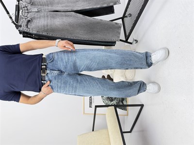 Süper Baggy Kot Pantolon Buz Mavisi