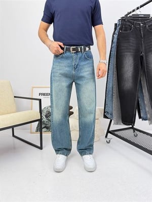 Süper Baggy Kot Pantolon Tintli Mavi