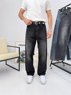 Süper Baggy Kot Pantolon Yıkamalı Siyah