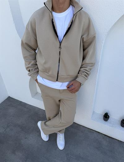 Tam Fermuar 3 İplik Takım Bej