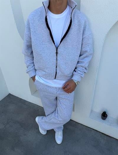 Tam Fermuar 3 İplik Takım Gri