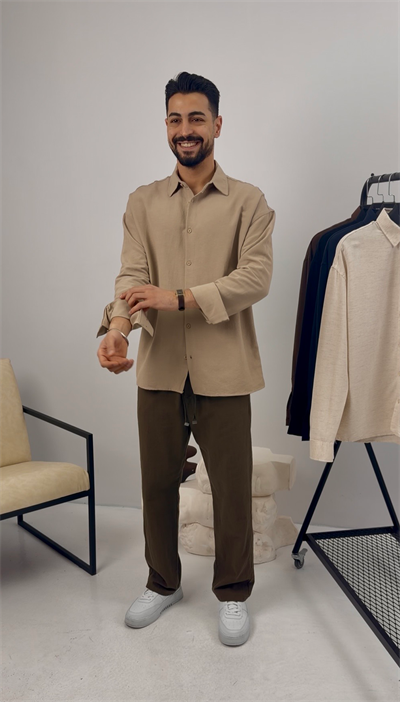 Premium Oversize Keten Takım Taş-Haki