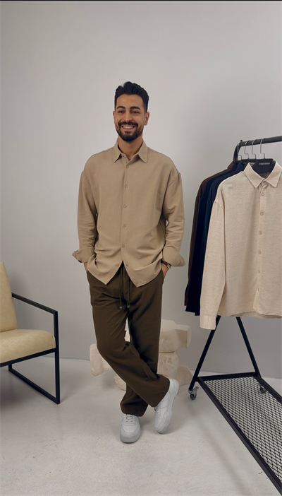 Premium Oversize Keten Takım Taş-Haki